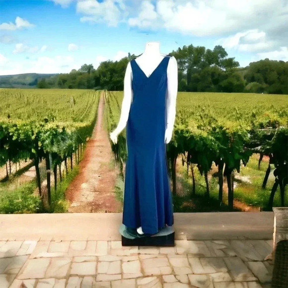 Dessy Collection Vivian Diamond Midnight Blue Formal Gown Cocktail Dress Prom 6 - Picture 7 of 7